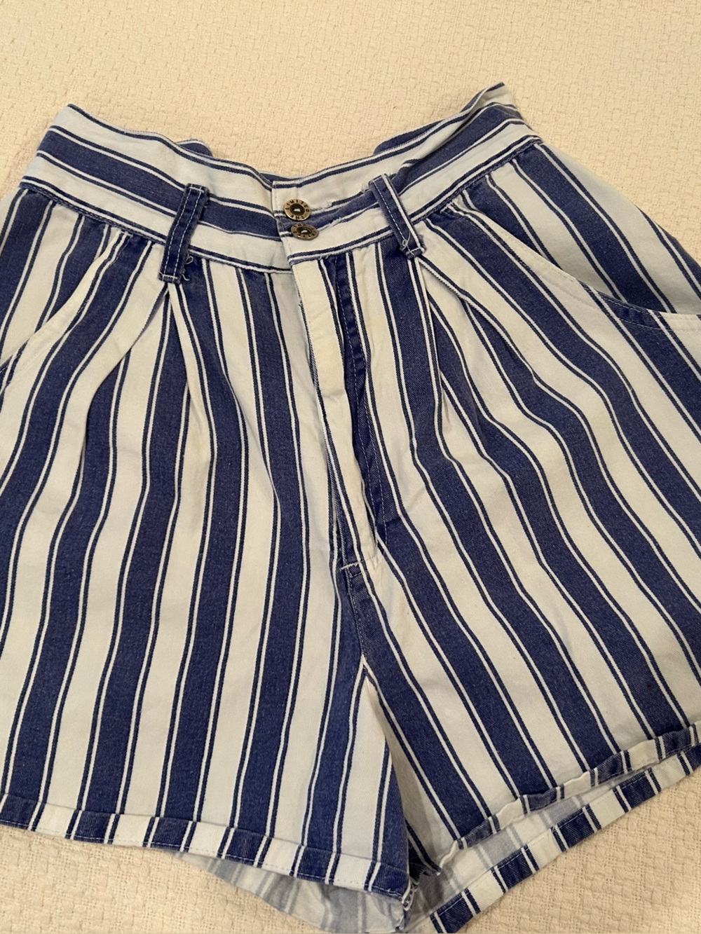 The Limited Blue and White High-Waist Striped Shorts